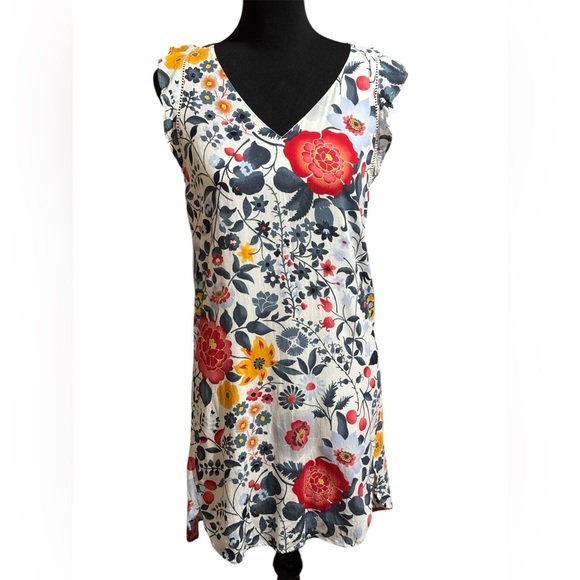 Loft Floral Shift Dress Women’s XS V-Neck Flutter Cap Sleeves Multicolor - Picture 1 of 6